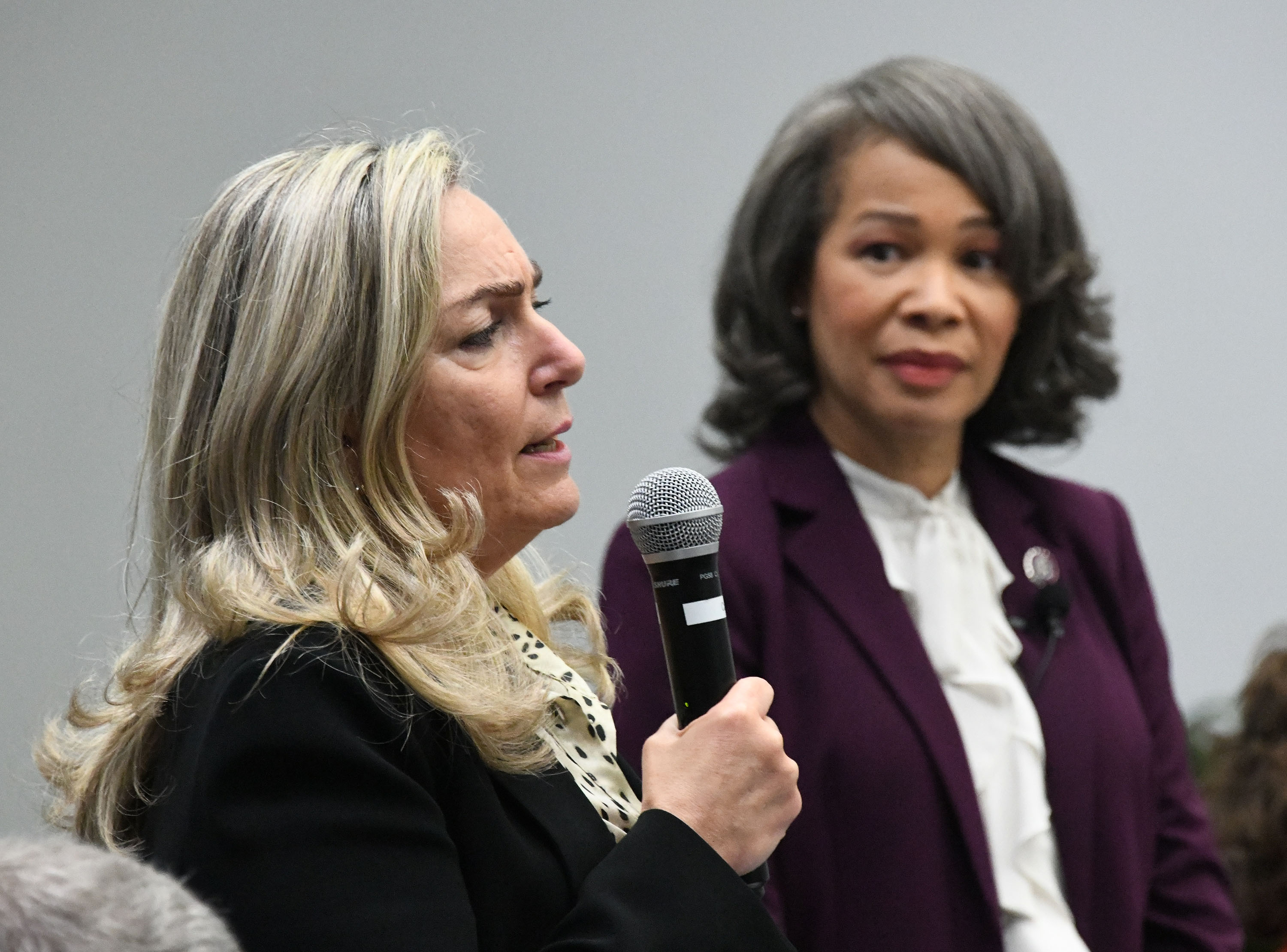 Italian Ambassador Mariangela Zappia gives her thoughts on U.S.-European relations as U.S. Rep. Lisa Blunt Rochester listens.