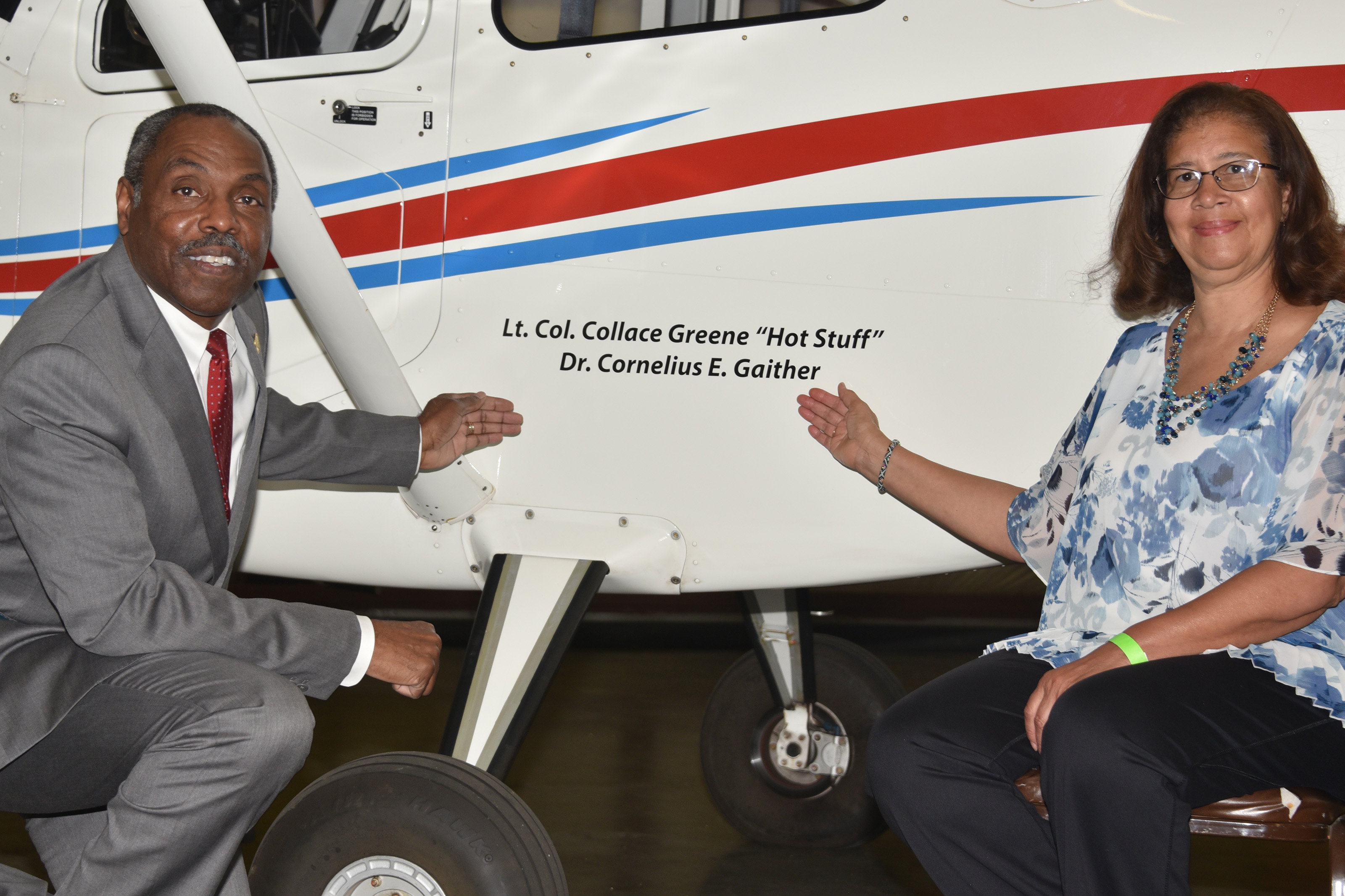 Dr. Collace Greene Jr. and Carol Clark pose at the Del State that has been renamed after their fathers.