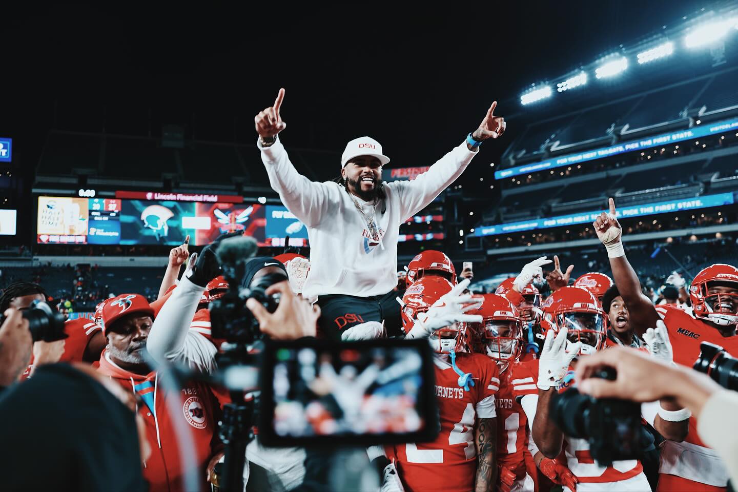 Coach Jac and the DSU Football Team at Lincoln Financial Field.