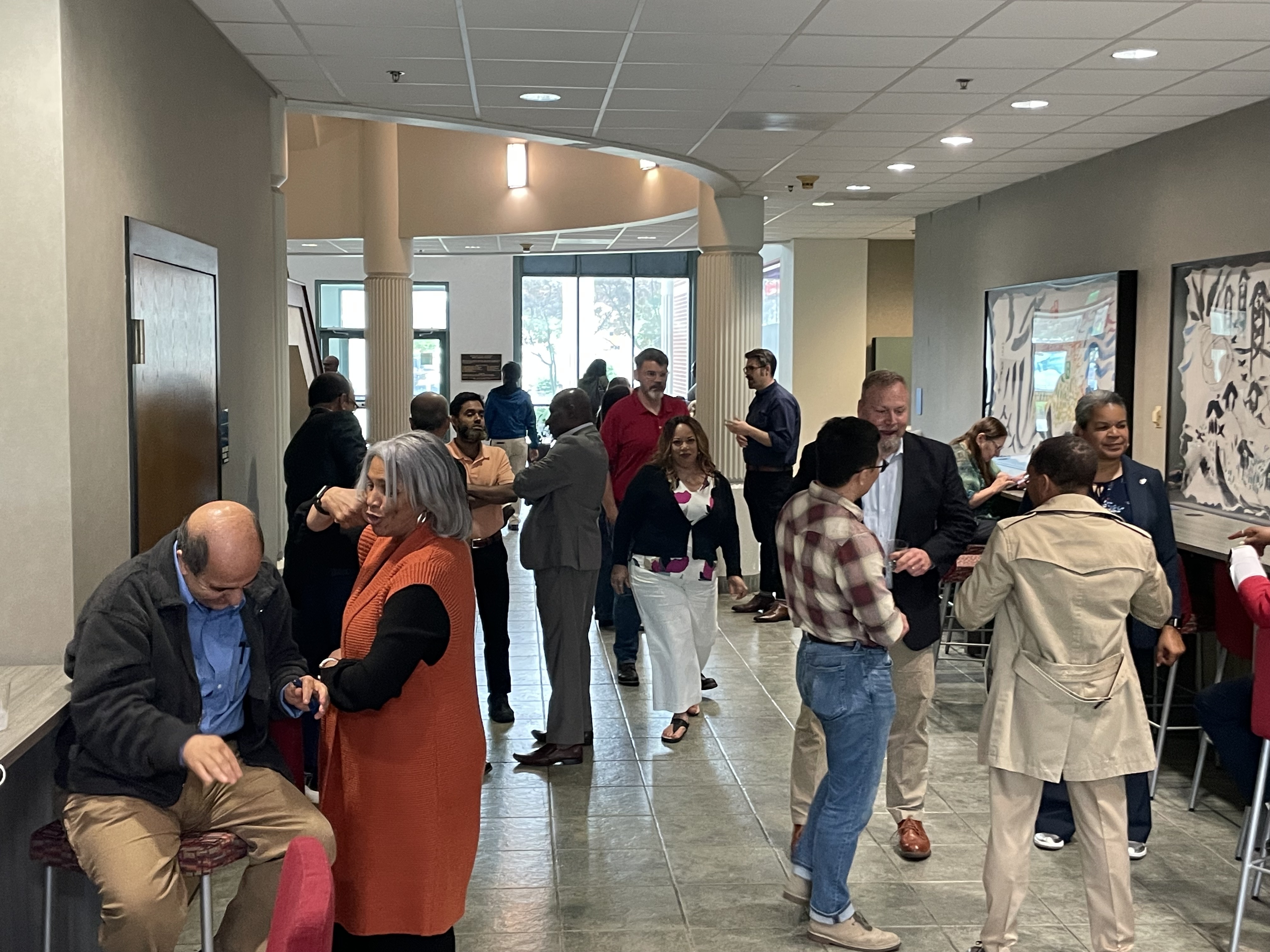 Researchers networking at lunch