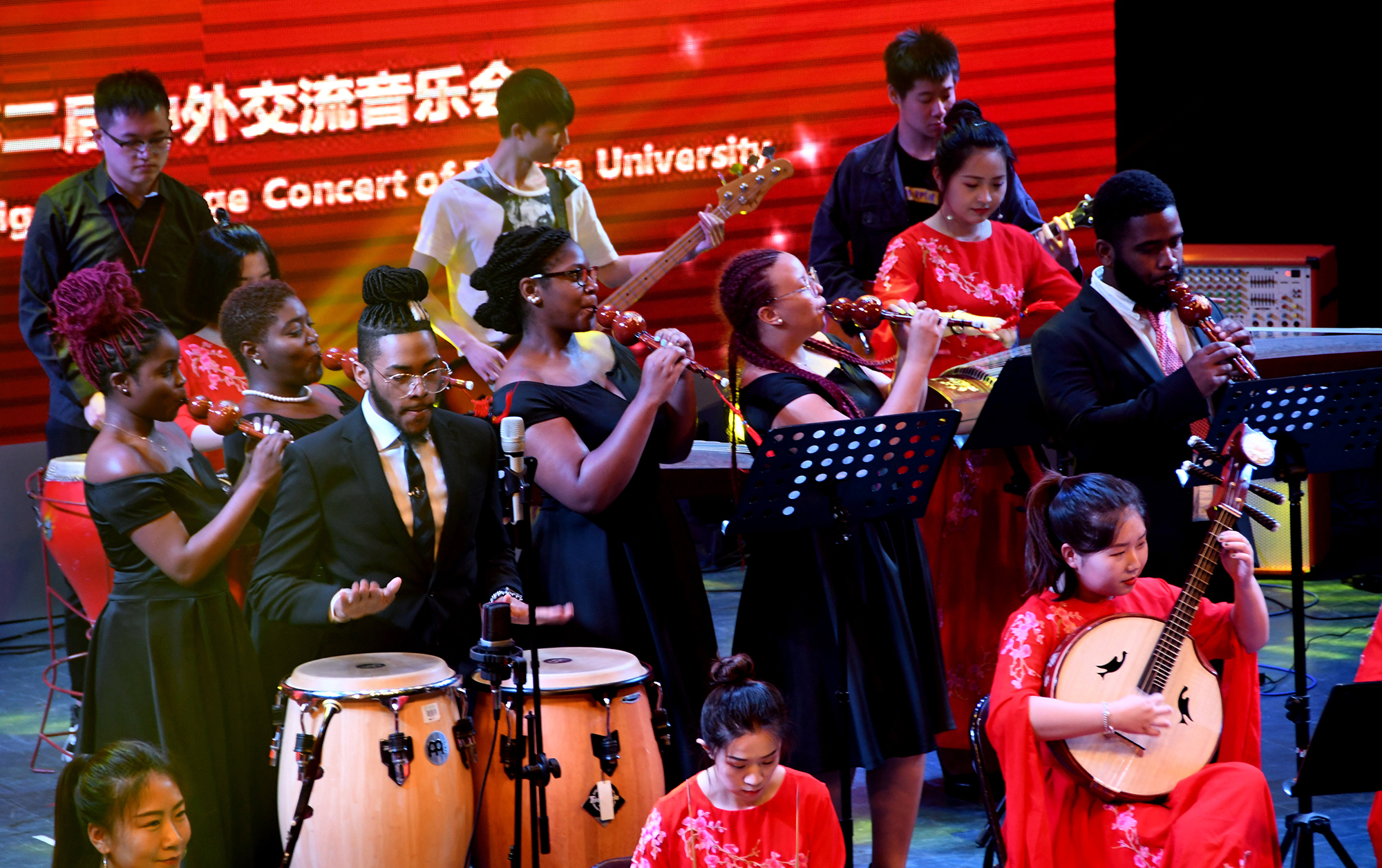 From left, DSU students Ashlyn Moore, Kiyah Mewborn, Darrell Miller, Jevana Lambert, Shaé Ross and Manuel Scott perform.