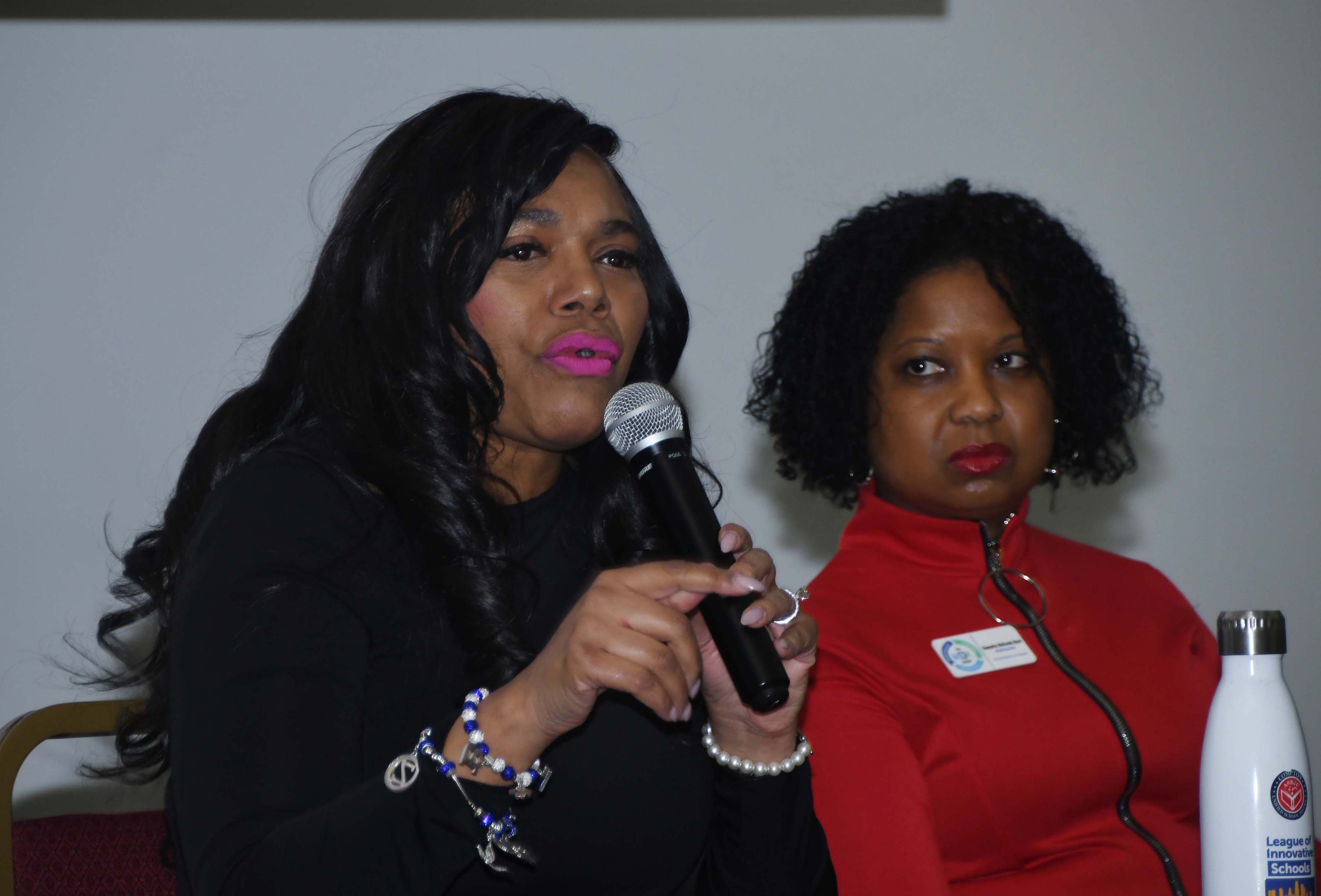 Dr. Vilicia Cade (l) and Kenyatta McCurdy-Byrd kicked off the first panel discussion during the conference.