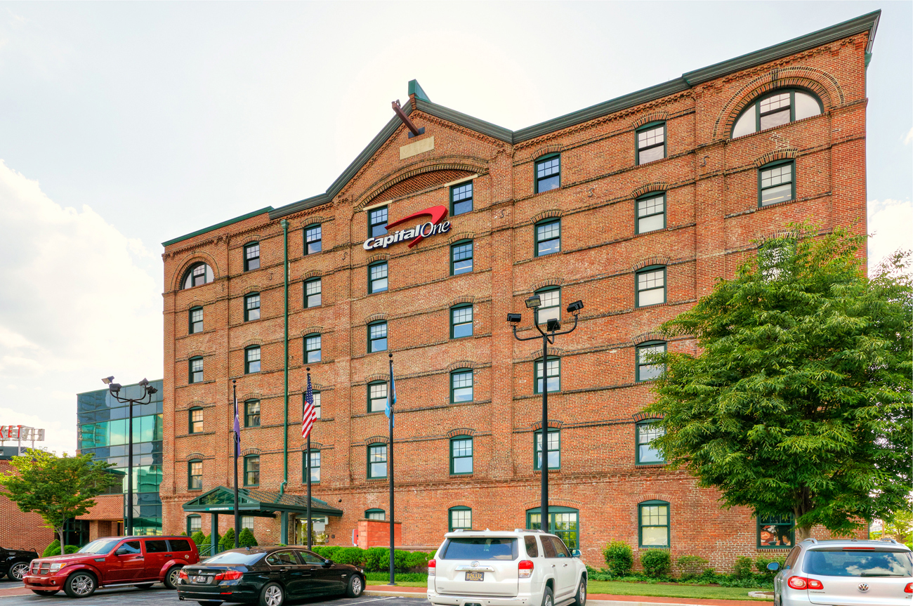 The building's Capital One logo will soon be replaced by "Delaware State University Riverfront."