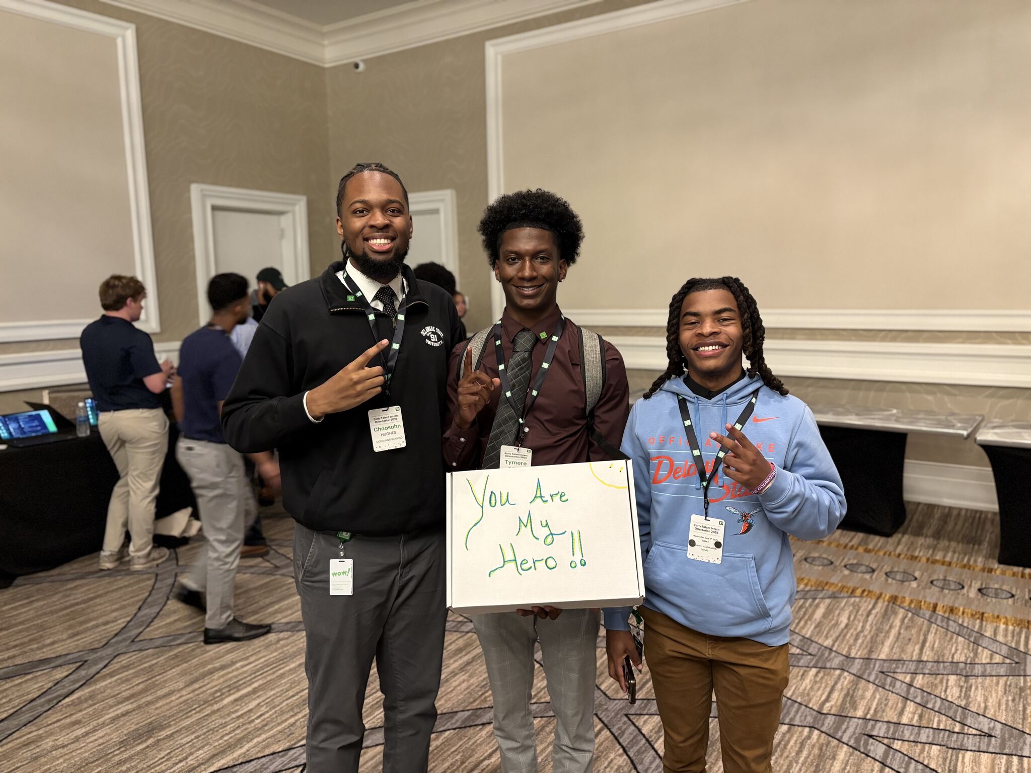 From left, DSU students Chaasahn Hughes, Tymere Thomas and Elijah Taylor during their internship experience with TD Bank.