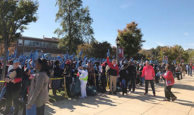 There were 1,709 people gathered on the Pedestrian Mall to break the "Waving Foam Fingers" record.