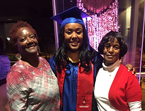 Dymeshia Finch (c) with her mother Delois Finch Douglas (l) and her grandmother Betty Doris Finch Thomas at her BSW graudation.