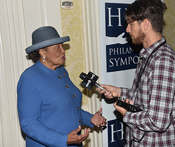 Rep. Alma Adams does an interview with WHYY reporter Mark Eichhorn.