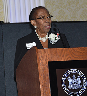 Dr. Reba Hollingsworth talks about her life journey during the Del. Women's Hall of Fame Ceremony.