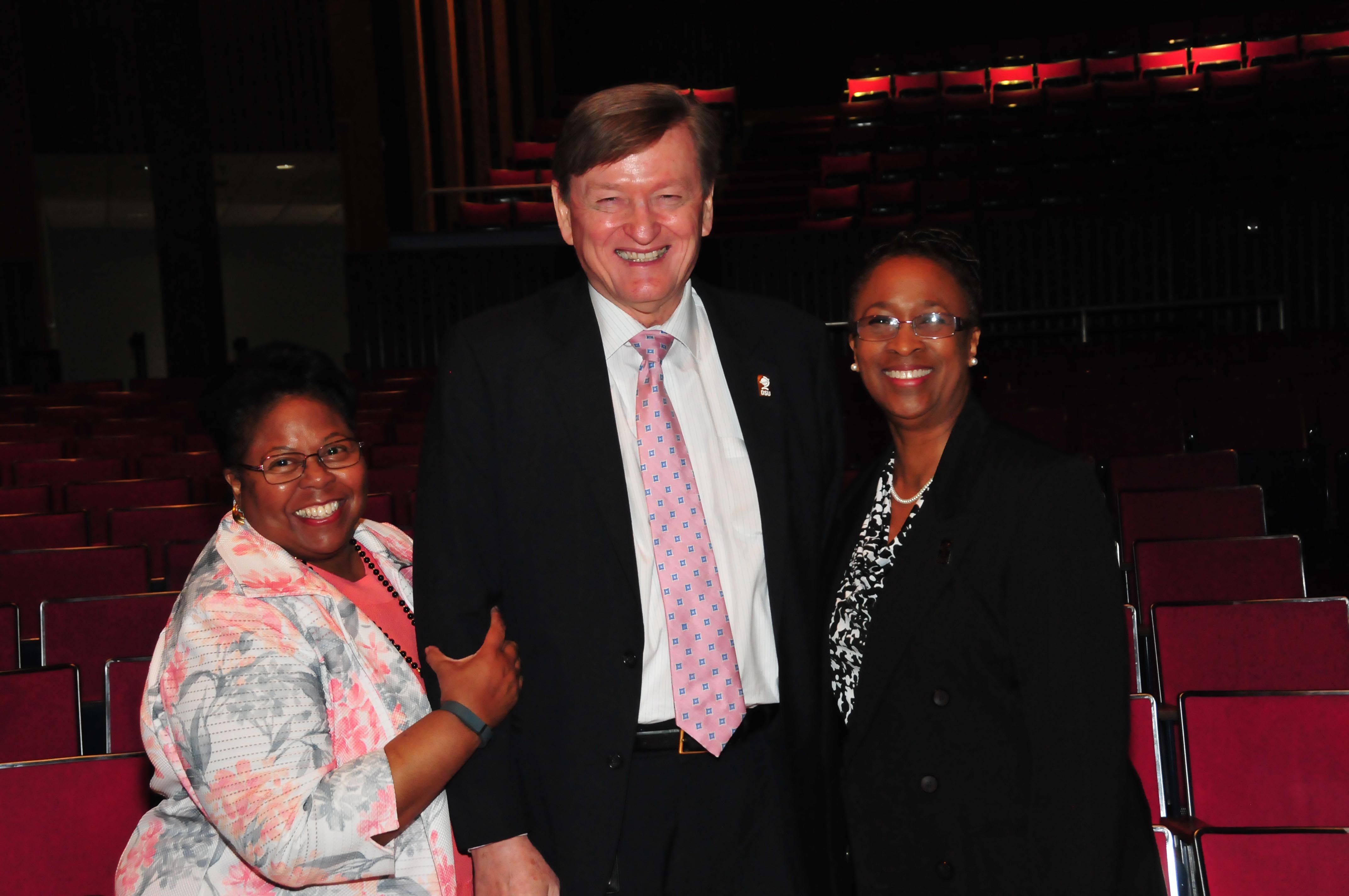 (L-r) Dept. Chair Agnes Richardson, Associate Provost Brad Skelcher and Dean Marsha Horton work as a team on the upgrades.