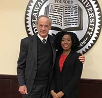 U.S. Tom Carper poses with Malia Green, biological science major, during his Jan. 18 meeting with Dr. Wilma Mishoe.