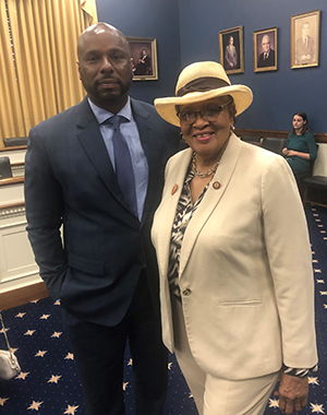 Dr. Michael Casson with U.S. Rep. Alma Adams, a member of the subcommittee; she will also be the Commencement keynote speaker. 