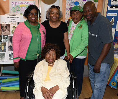 Courtney Stevenson (seated) with her AKA sisters Frances Rogers, Peggy Swygert, Cecelia Dunning and her nephew Seaton White.