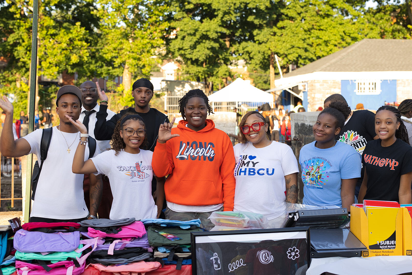 Victoria Wicker, center left, is joined by volunteers at the back-to-school drive she organized in Irvington, New Jersey.