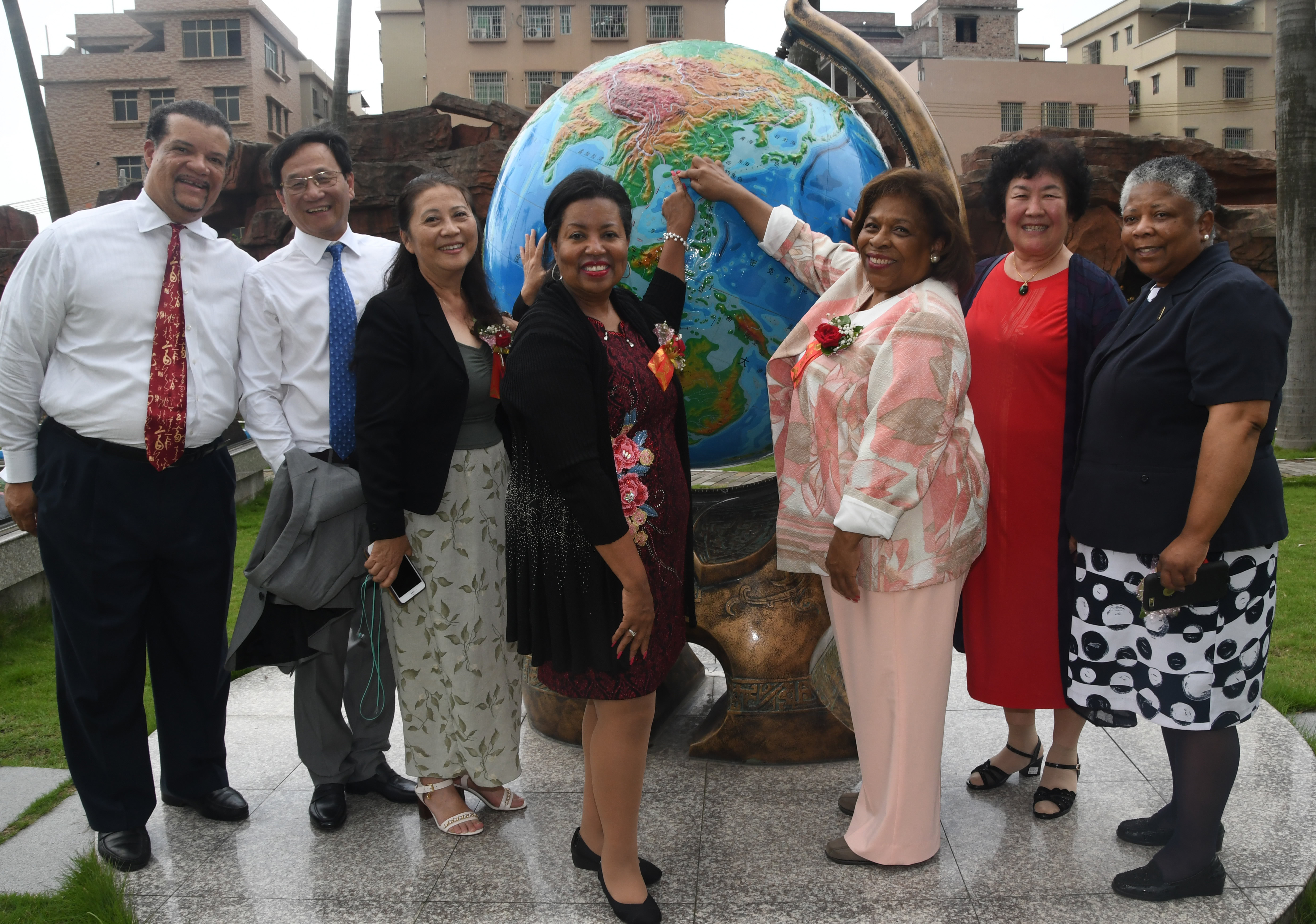 From left are the Rev. Ken Anderson; Lv Zhong, Boya general manager; Hon Hong, chairwoman of the Boya International Education Group; Dr. Devona Williams; Dr. Wilma Mishoe; Li Mingzhen; and the Rev. Rita Paige.