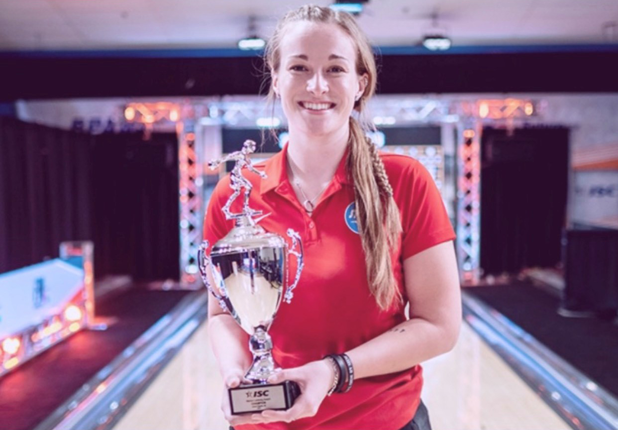 Katie Robb with her U.S. Bowling Congress Intercollegiate Singles National Championship trophy.