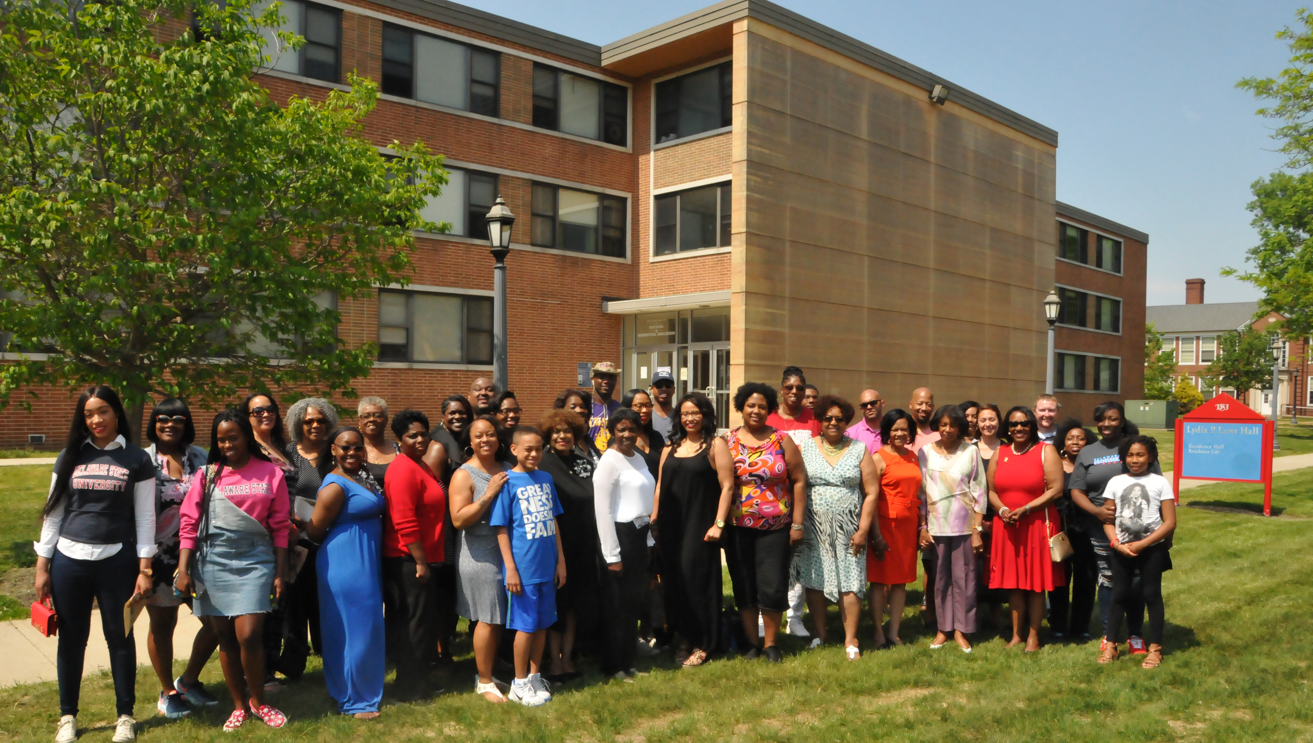 A group of alumni and current DSU community members gathered May 12 to share memories about Lydia Laws Hall, which will soon be demolished to make way for a new residential facility.