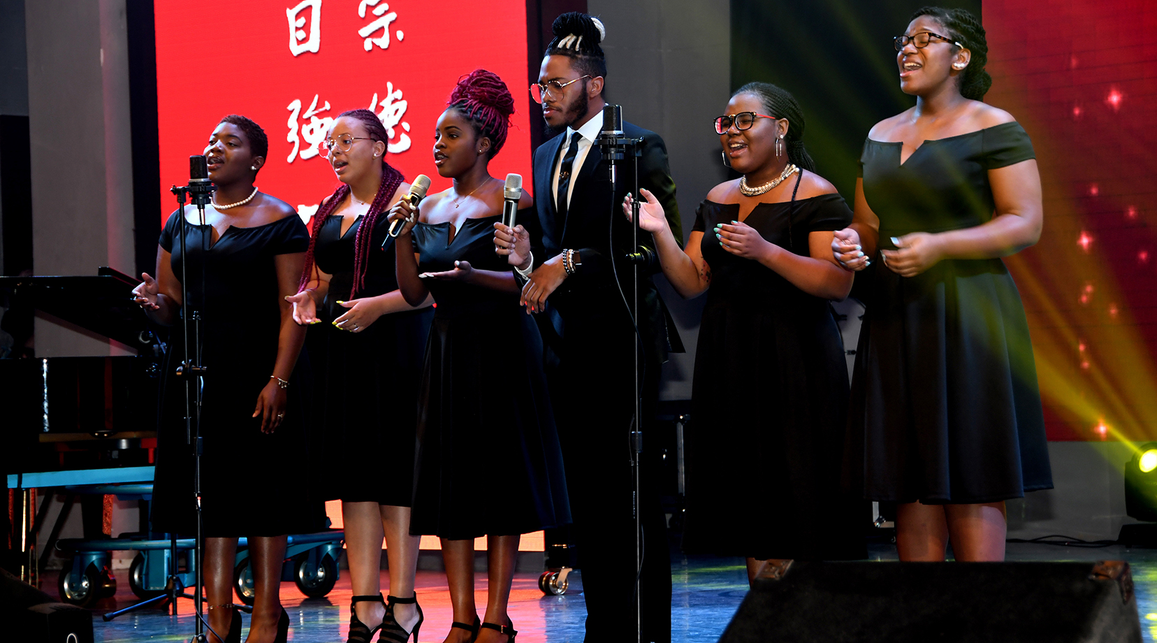 DSU Gospel Choir members Kiyah Mewborn, Shaé Ross, Ashlyn Moore, Darrell Miller, Niraha Traylor and Jevana Lambert give a powerful performance of the song "My God is an Awesome God." Not pictured are pianist Manuel Scott and drummer Nasir Carter Stokes.