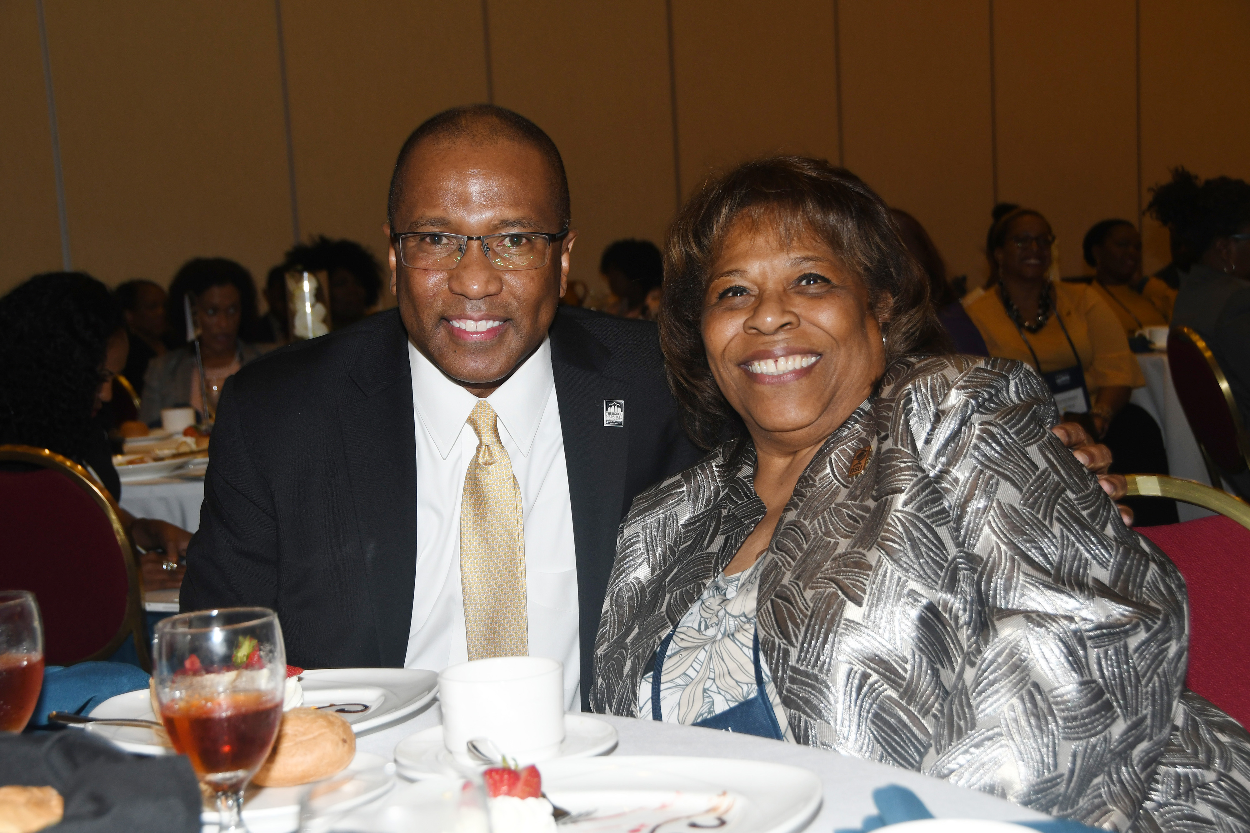 Dr. Harry L. Williams is reunited with his successor current DSU President Wilma Mishoe at the HBCU Philanthropy Symposium. Dr. Williams -- president of DSU from 2010 to 2017 -- attended to give an address in his current capacity as the executive president and CEO of the Thurgood Marshall College Fund
