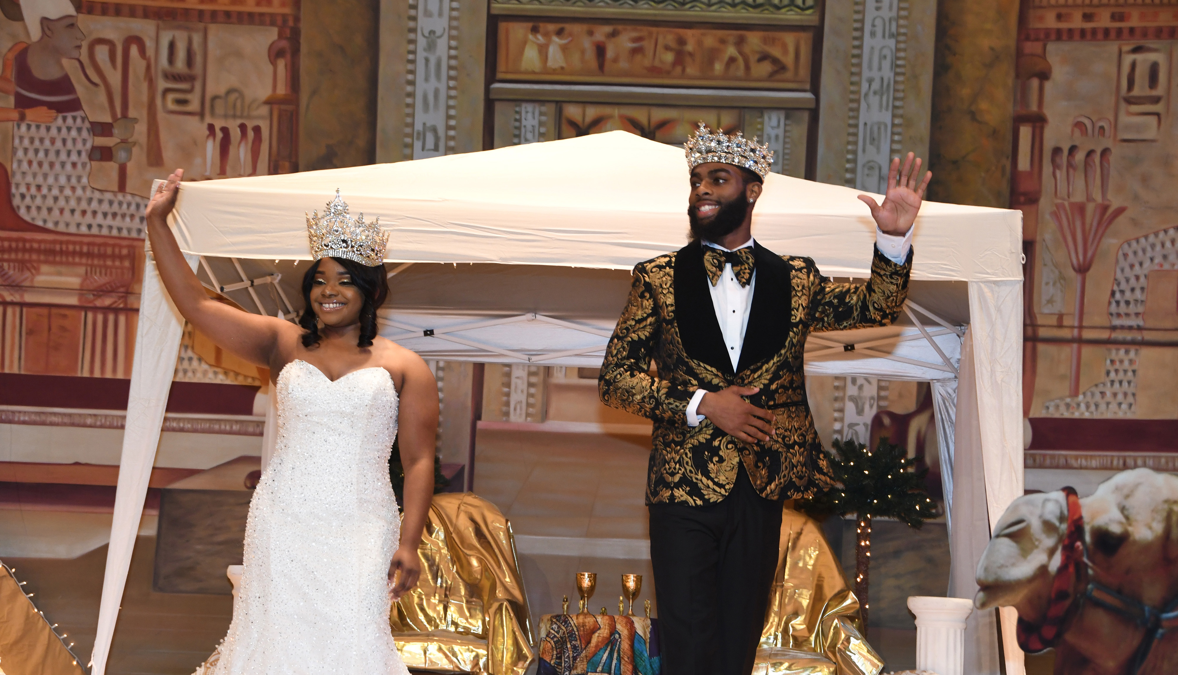 (L-r) The crowned Olivia Moncrieffe and Raphael Jason-Morgan soak up the love as they officially became Mr. and Miss Delaware State University during the Coronation Ceremony in the E&H Theatre.