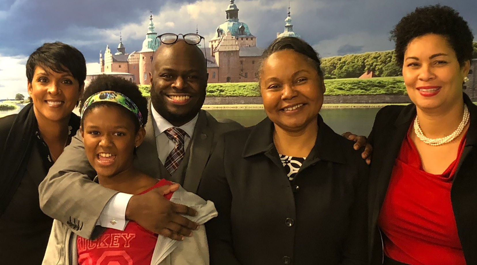 Award recipient Dr. Tony Allen, center, and his daughter are pictured, from left, with Dawn Mosley, Executive Director of Marketing and Communications; Dr. Saundra DeLauder, Vice Provost; and Jackie Griffith, Director of Government and Community Relations.  