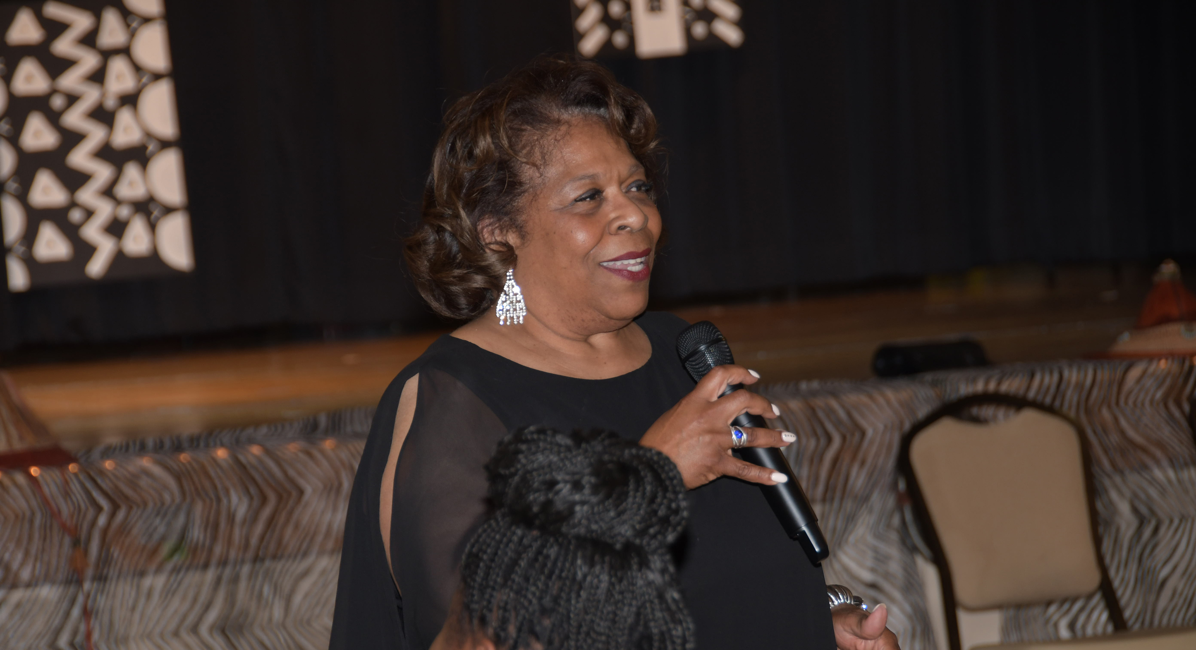 University President Wilma Mishoe speaks after the Inner City Cultural League announced her as its recipient of the 2019 Sankofa Golden Phenomenal Woman Award.