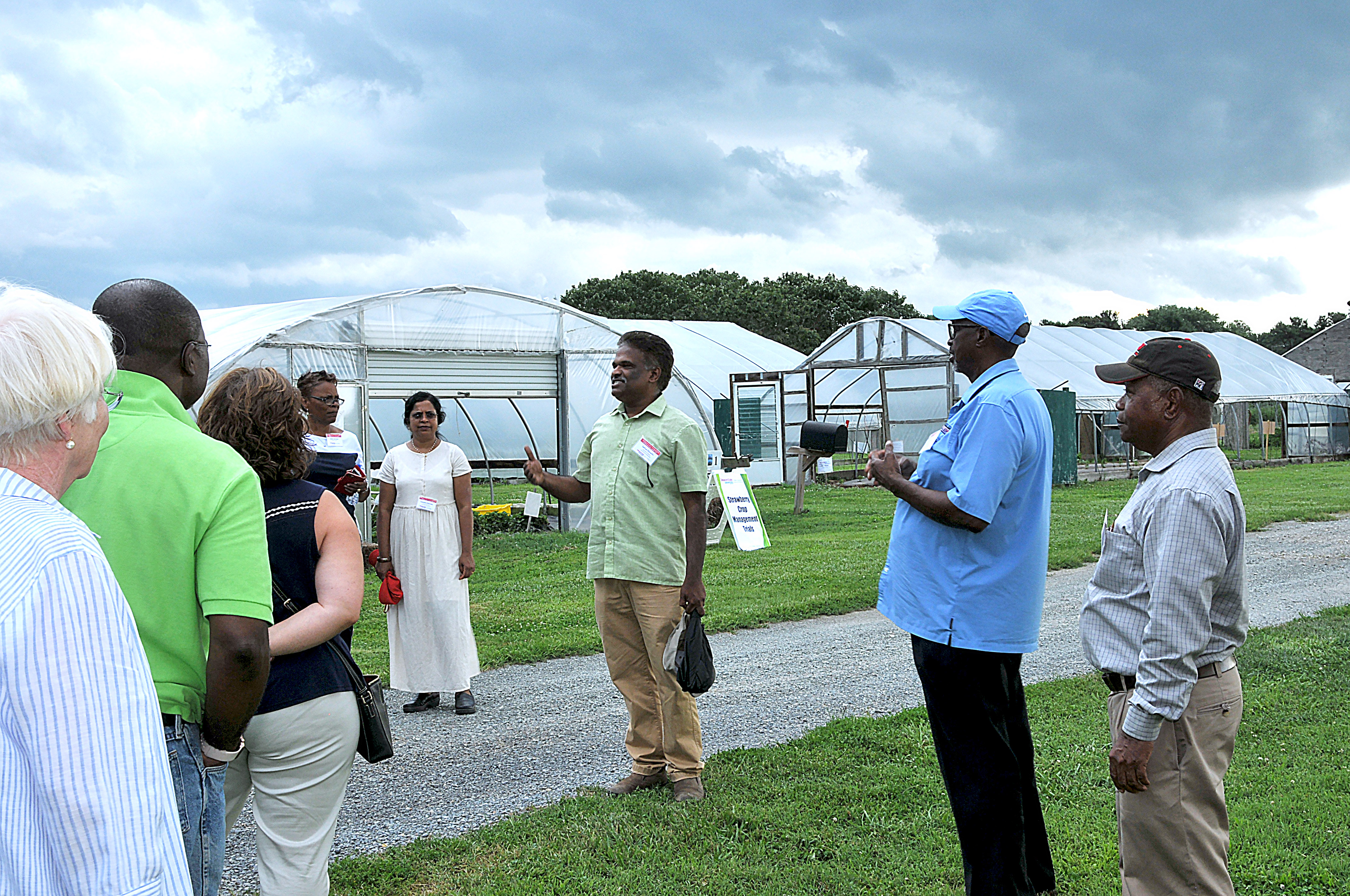 Dr. Sathya Elavarthi, associate professor of agriculture, talks about his hemp research during the Board of Trustees and Administrative Council's visit to the Outreach and Research Center in Smyrna.