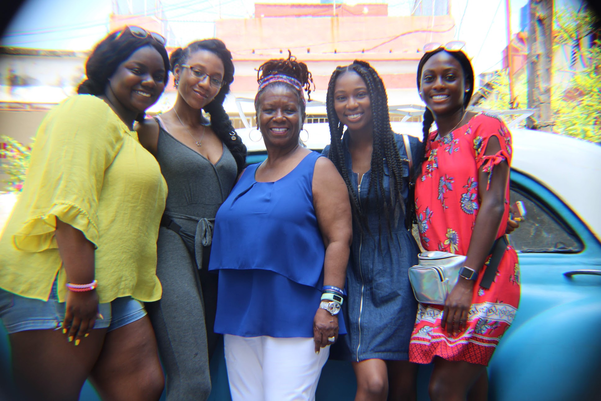 (L-r) Nia Pope, Fatima Edwards, Ava Perrine (instructor), Jewel Phillips and Rebecca Altidor pose for a picture during their trip to Cuba in June.