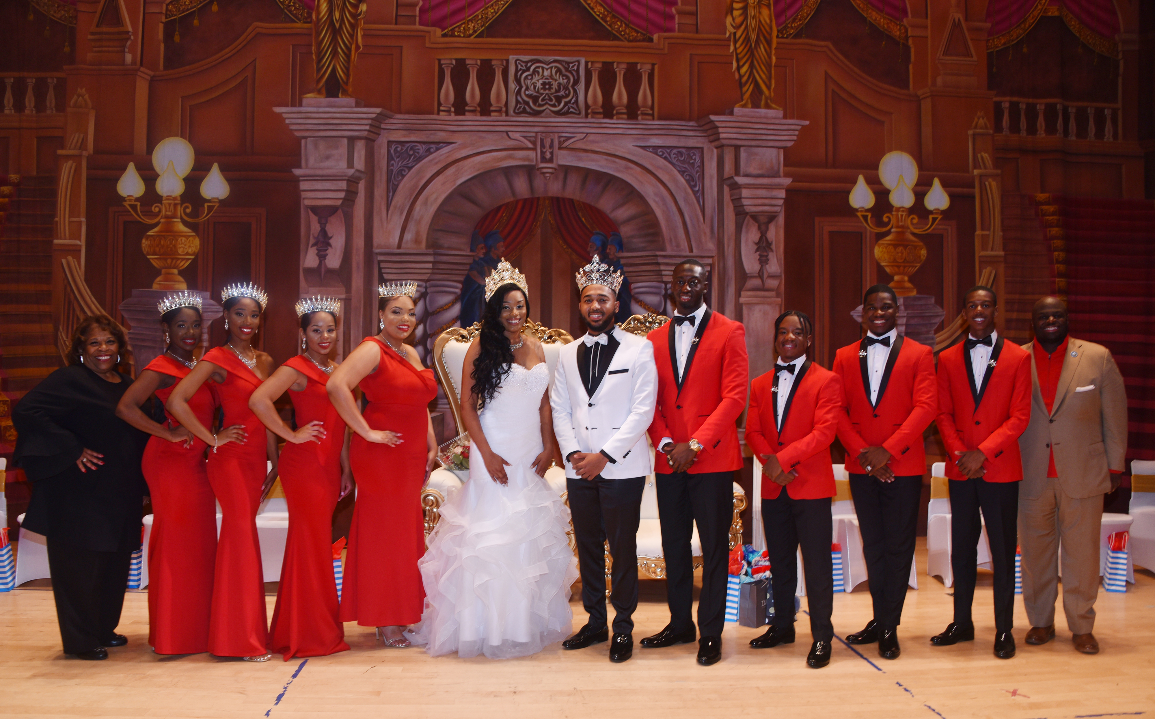 Miss and Mr. Delaware State University with their Royal Court and University President Wilma Mishoe and Provost Tony Allen