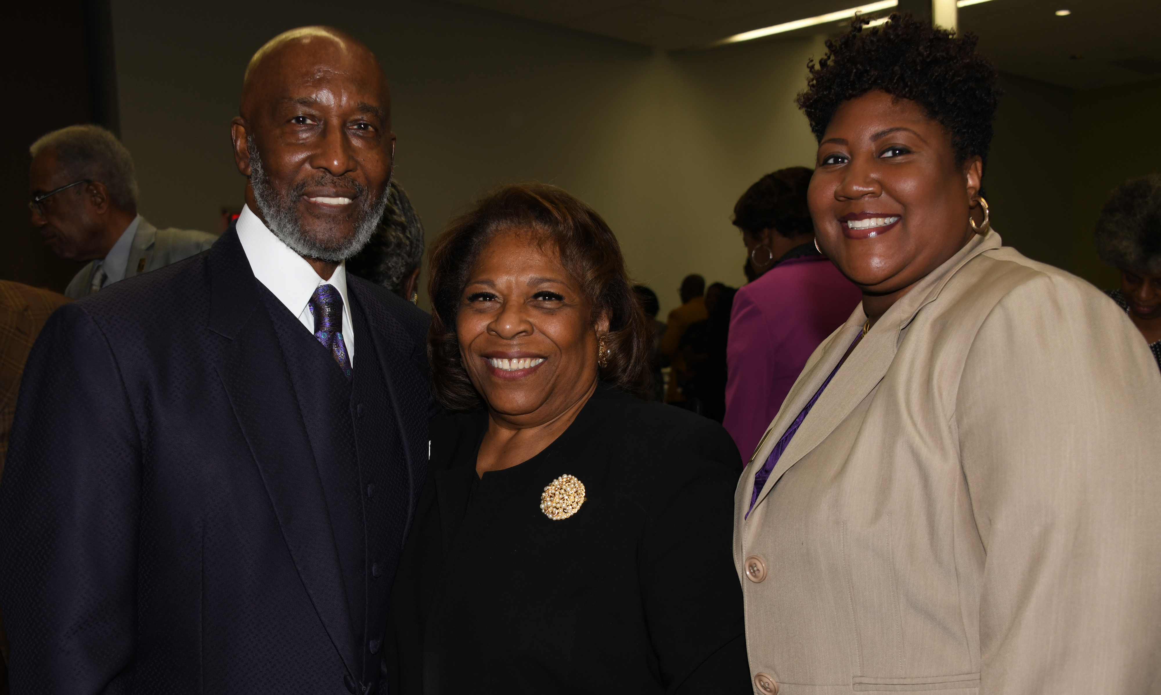 Bishop John R. Bryant, Prayer Breakfast keynote speaker, University President Wilma Mishoe, and Rev. Erika Crawford, Community Faith Partner Awardee.