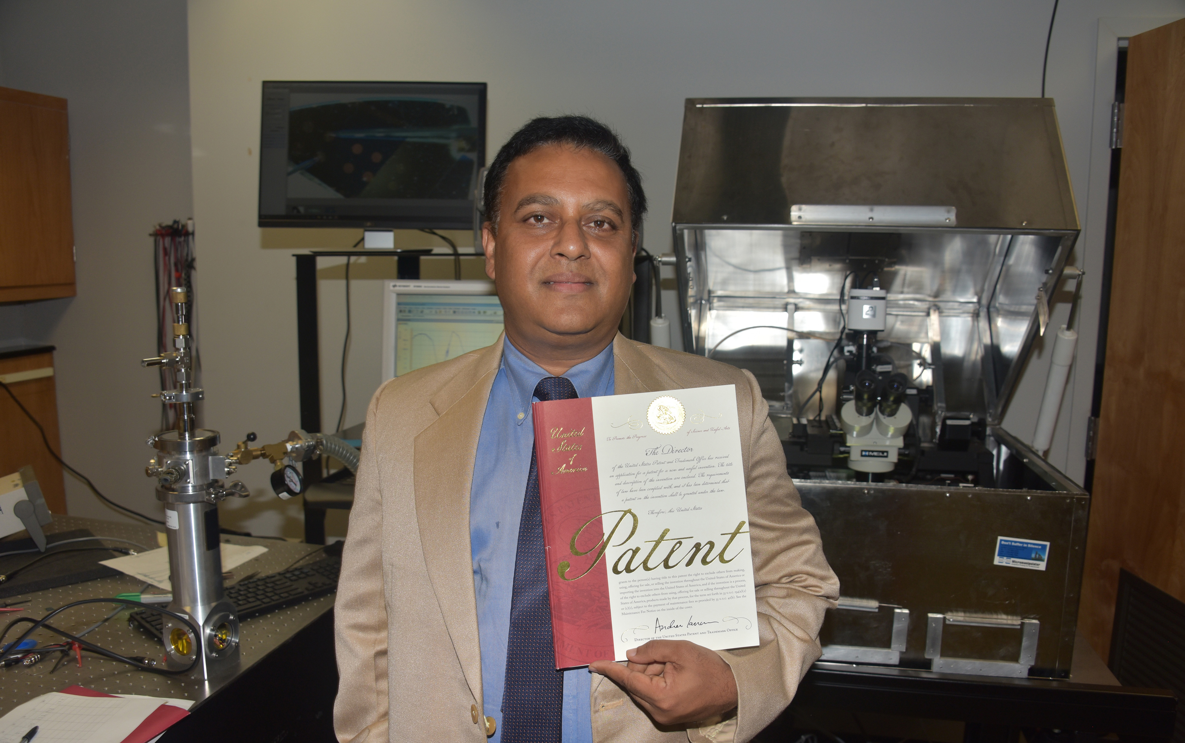 Dr. Mukti Rana, professor of physics and engineering, holds one of two patents awarded to Delaware State University, both of which he was the principal investigator.