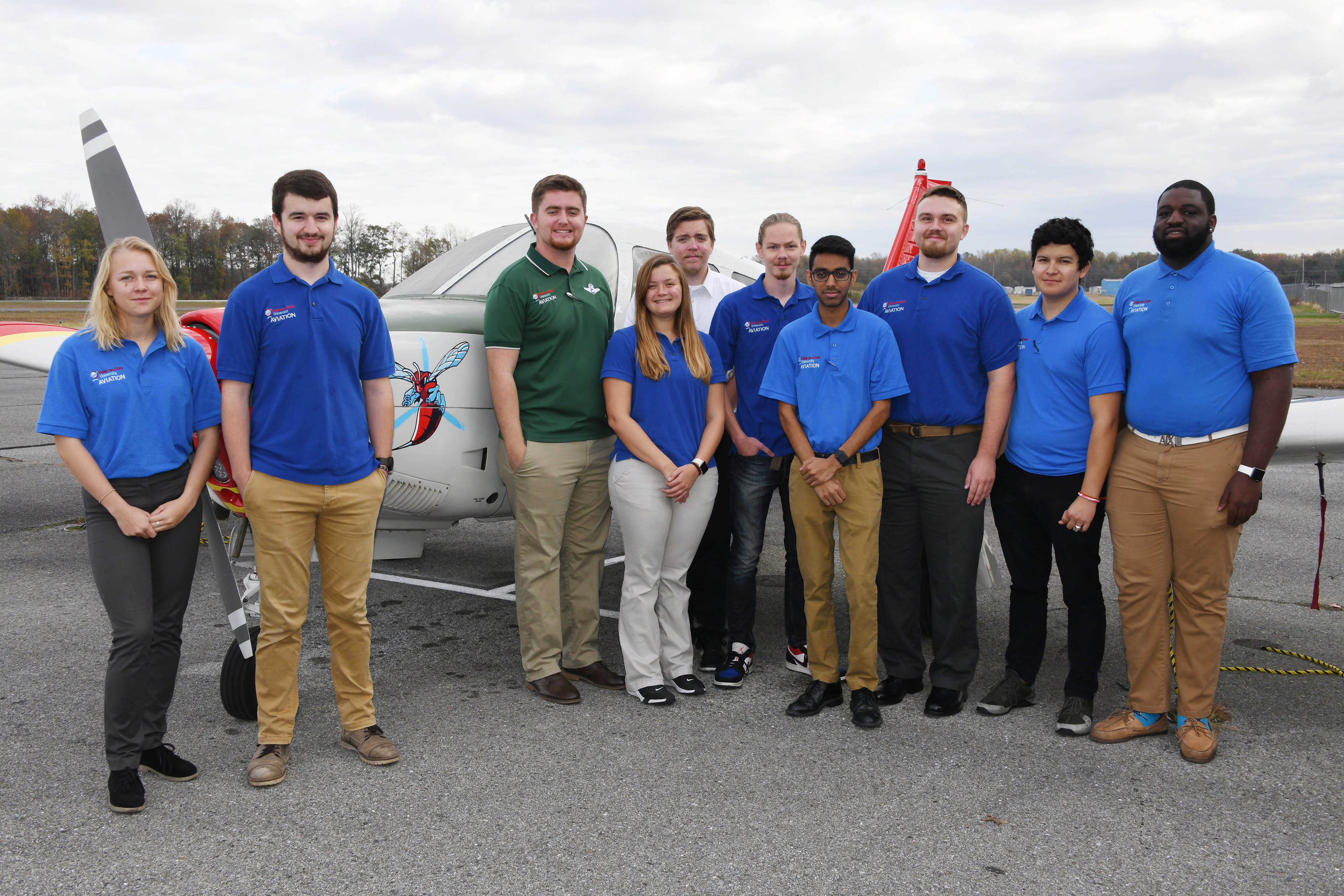 The first-place Hornet Flight Team -- (l-r) Gabrielle Chuke, Sam Strauss (team captain), Kyle Longhany, Shelbe Jarrett, Michael Rogers (team safety officer) Colin Twardus, Jay Shah, Nick Jones, Christopher Guerra-Morales and Dante Russell.