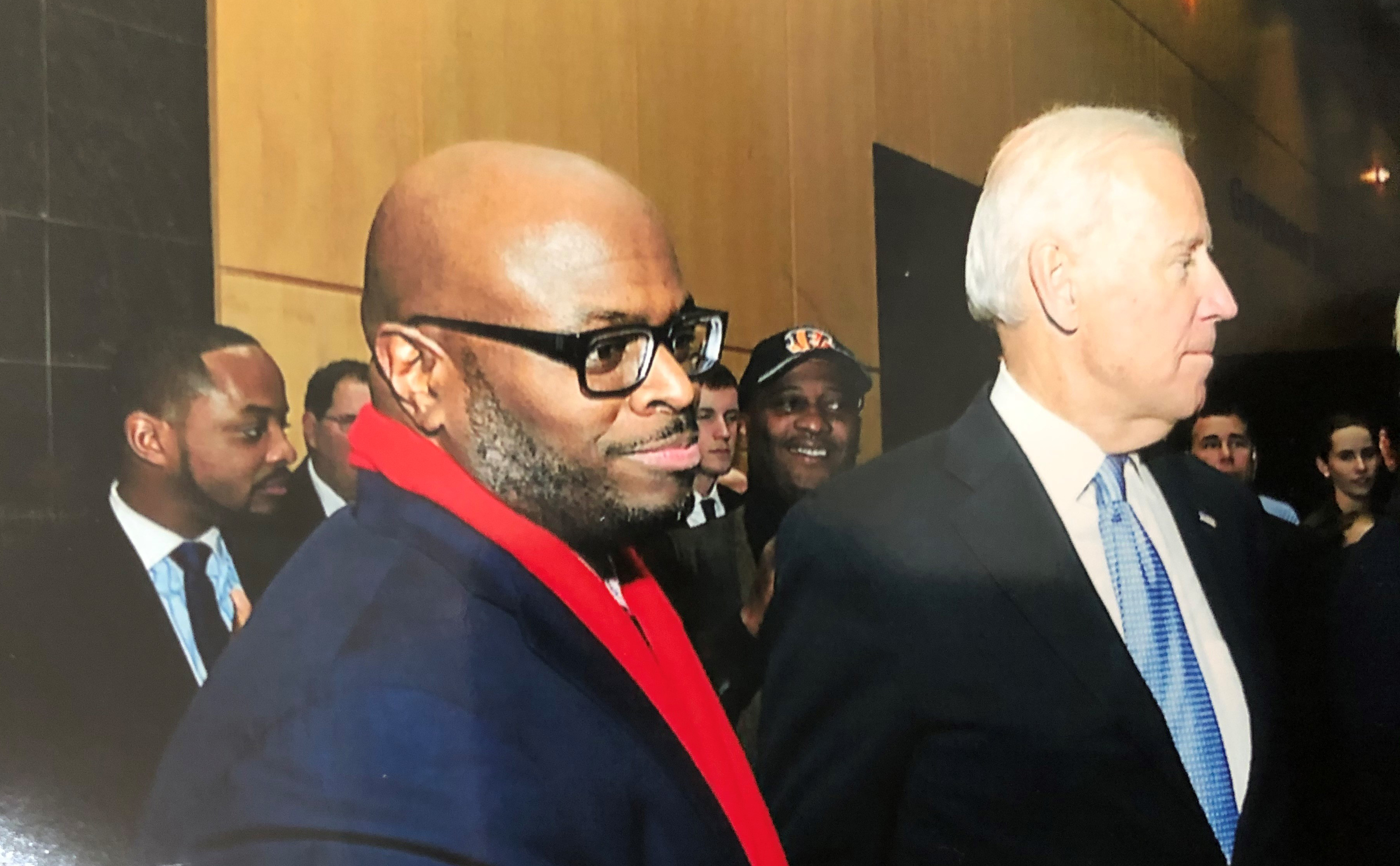 (L-r) Dr. Tony Allen and Joe Biden standing together in January 2017 when the former Vice President first arrived back in Wilmington at the end of his VP terms with the Obama Administration.