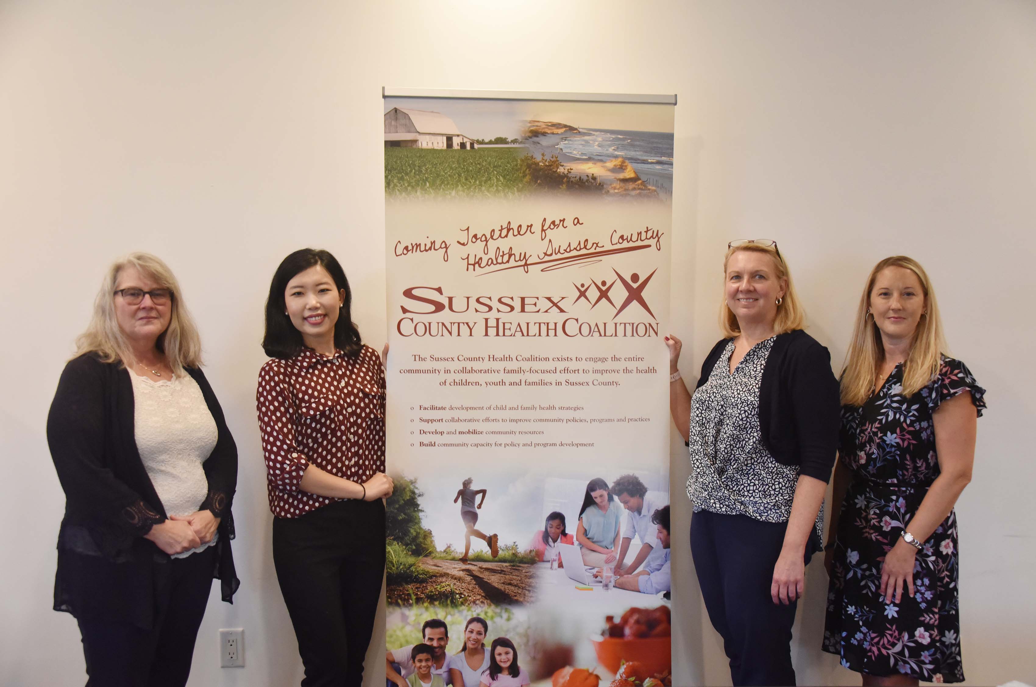 (L-r) The University's Dr. Dorothy Dillard and Dr. Xuanren Goodman will receive collaborative assistance from Peggy Geisler and Kathryn Burritt of the Sussex County Health Coalition in a project that will research the social and behavioral factors relating to COVID-19 in underserved communities in Delaware.