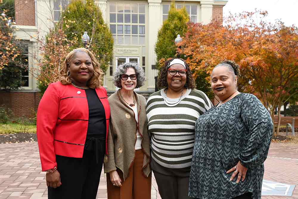 College of Health & Behavioral Sciences leadership: (l-r) Dr. Gwen Scott-Jones, Dean; Dr. Eleanor Kiesel, Associate Dean; Trina Walker, Assistant to the Dean; and Cookie Shockley, Budget Analyst. The CHBS is based at DSU Downtown (with the exception of the Dept. of Nursing).