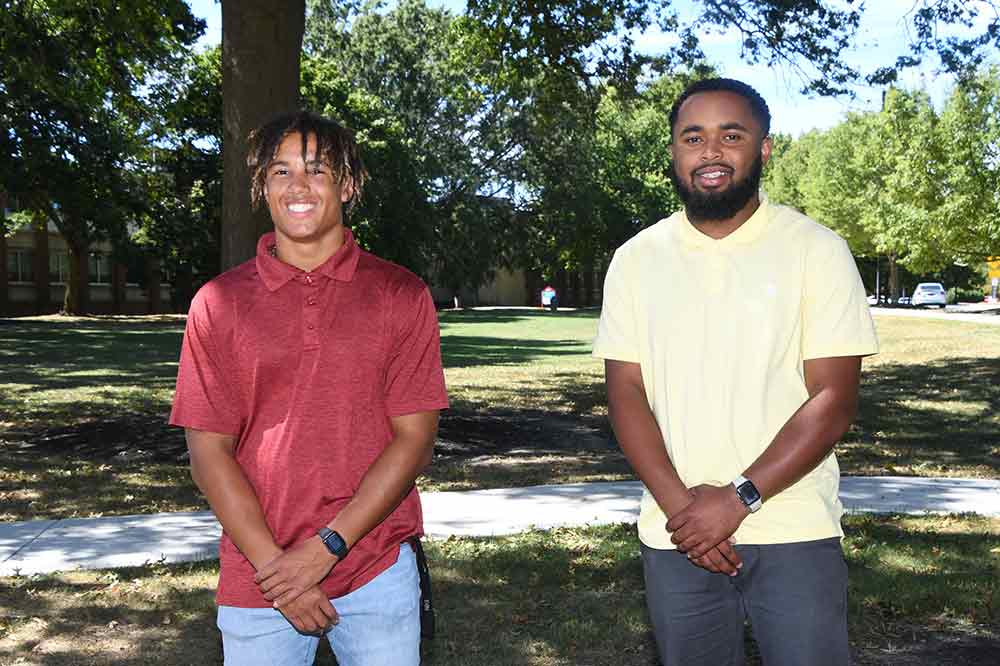 (L-r) Jaden Rivera and Jaron Hunt-Fletcher are the first two recipients of Dr. Terrance Newton Scholarship, named in honor of the Delaware State University alumnus and late principal of Warner Elementary School in Wilmington, Del., who tragically died in a motorcycle accident earlier this year.