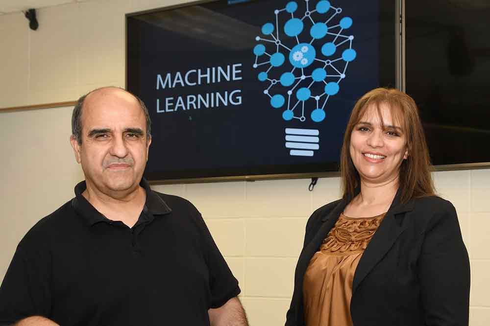 Dr. Hacene Boukari (l), Professor of Physics & Engineering, and Dr. Fatima Boukari, Associate Professor of Computer Science, are the principal investigator and co-principal investigator, respectively, of a three-year National Science Foundation $584,000 grant that supports a project to use data science and machine learning to identify and analyze biomolecules.