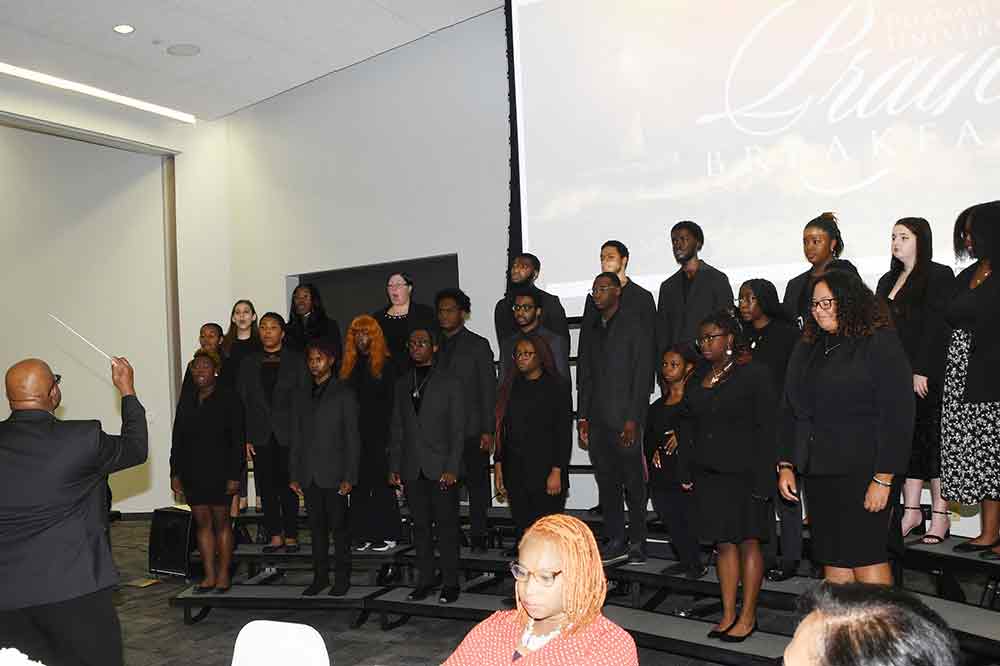 The University's Concert Choir, led by Director of Choral Activities Dr. Greg McPherson, blessed the Prayer Breakfast with sweet harmonies of gospel, spirituals and African selections.
