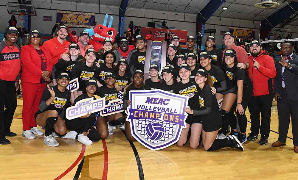 The Delaware State University Women's Volleyball Team took care of conference business Nov. 20, beating Coppin State to win the 2022 MEAC Championship, their first title since 1986. The team's accomplishment has earned it a bid in the upcoming 2022 NCAA Volleyball Tournament.