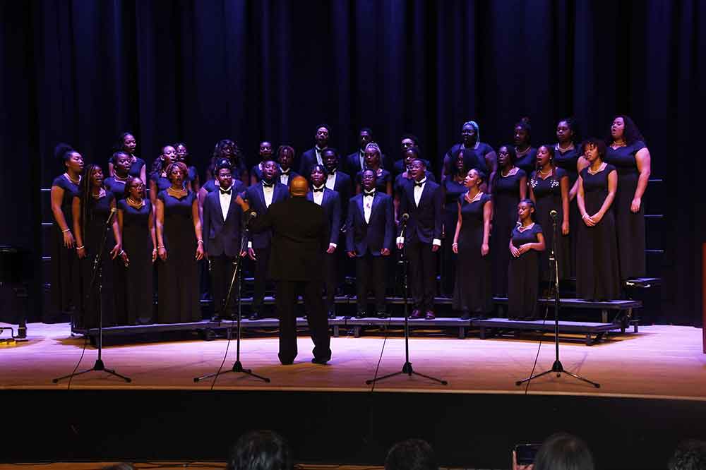 The University Concert Choir -- shown here performing at the Martin Luther King Jr. National Holiday Program at Delaware State University -- received a standing ovation at the end of their selections.