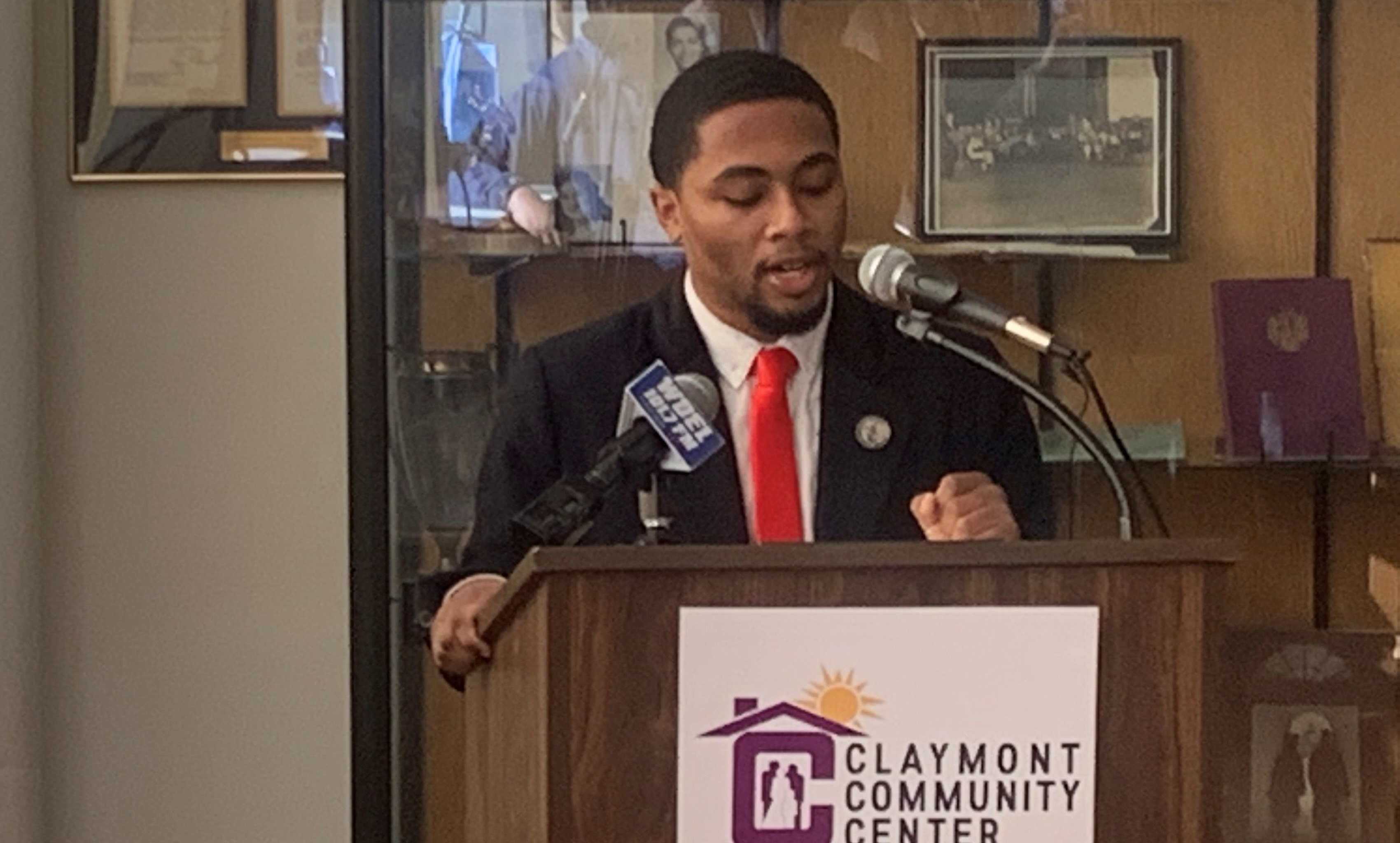 Student Government Association President David Hawkins speaks during the Feb.8 event in which Gov. John Carney signed a proclamation in recognition of Black History Month.