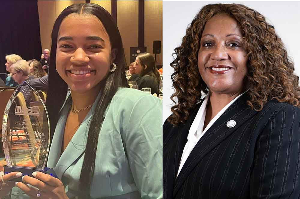 (L-r) Hornet Lacrosse's Sydney Anderson and Athletics Director Alecia Shields-Gadson have been named by Delaware Online as the "Most Influential" in the State. University President Tony Allen has also received that same recognition from Delaware Today magazine.