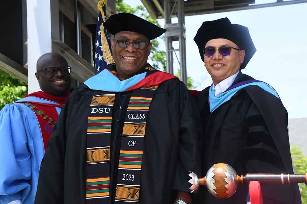 Dr. Ronald Wayne Davis, a librarian in the William C. Jason Library, was one of the 39 candidates to be awarded doctoral degrees at the May 12 Graduate Commencement Ceremony held on the Tubman-Laws Residential Hall lawn.