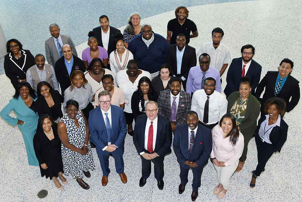 Delaware State University faculty and students pose for a photo with Agilent Technologies Inc. top executives. The students -- who all major in STEM-related disciplines --  are the recipients of full scholarships that were funded by a Agilent $1 million donation made last year.  