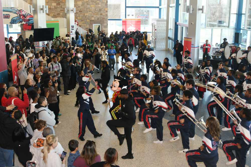 During the "Disney on the Yard" event, the DSU community was entertained by the University's Approaching Storm Band and their special guest performer -- Mickey Mouse.
