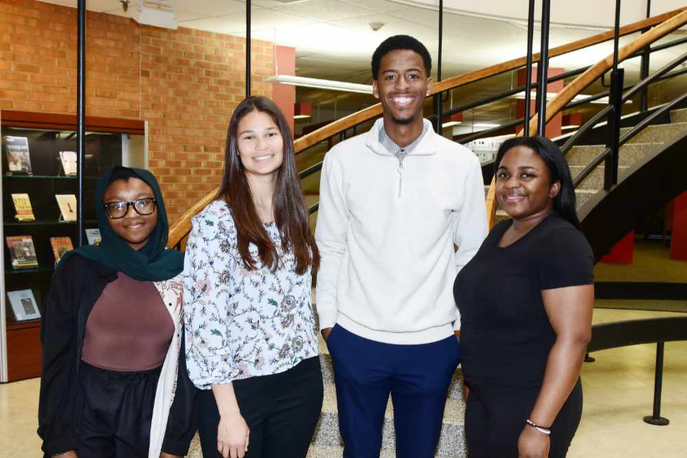 The Undergraduate Research, Experiential Learning, and Honors URELAH Program recently presented annual awards and scholarships to (l-r) Aalia Bello, Dallas Speicher-Ramirez, Jonte Simmons, and Yasmeen Olass. Not pictured: recipient Kayla Howell.