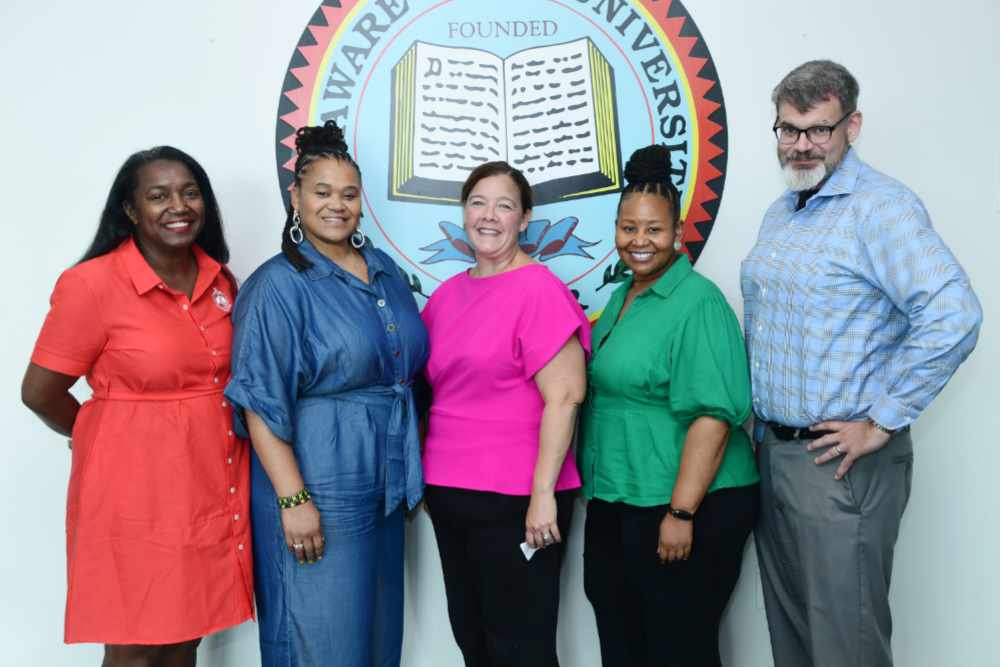 DSU Noyce Grant Team: (l-r) Dr. Tina Mitchell, Principal Investigator and Program Director of DSU's Graduate Education Programs; Dr. Kimberly Milligan, Chair of the Department of Chemistry; Dr. Erin Perchiniak, Associate Professor of Biology; Dr. Delayne Johnson, Associate Professor of Mathematics; and Dr. Robert Marsteller, Assistant Professor of Education. The grant will expand efforts to prepare the next generation of STEM educators.