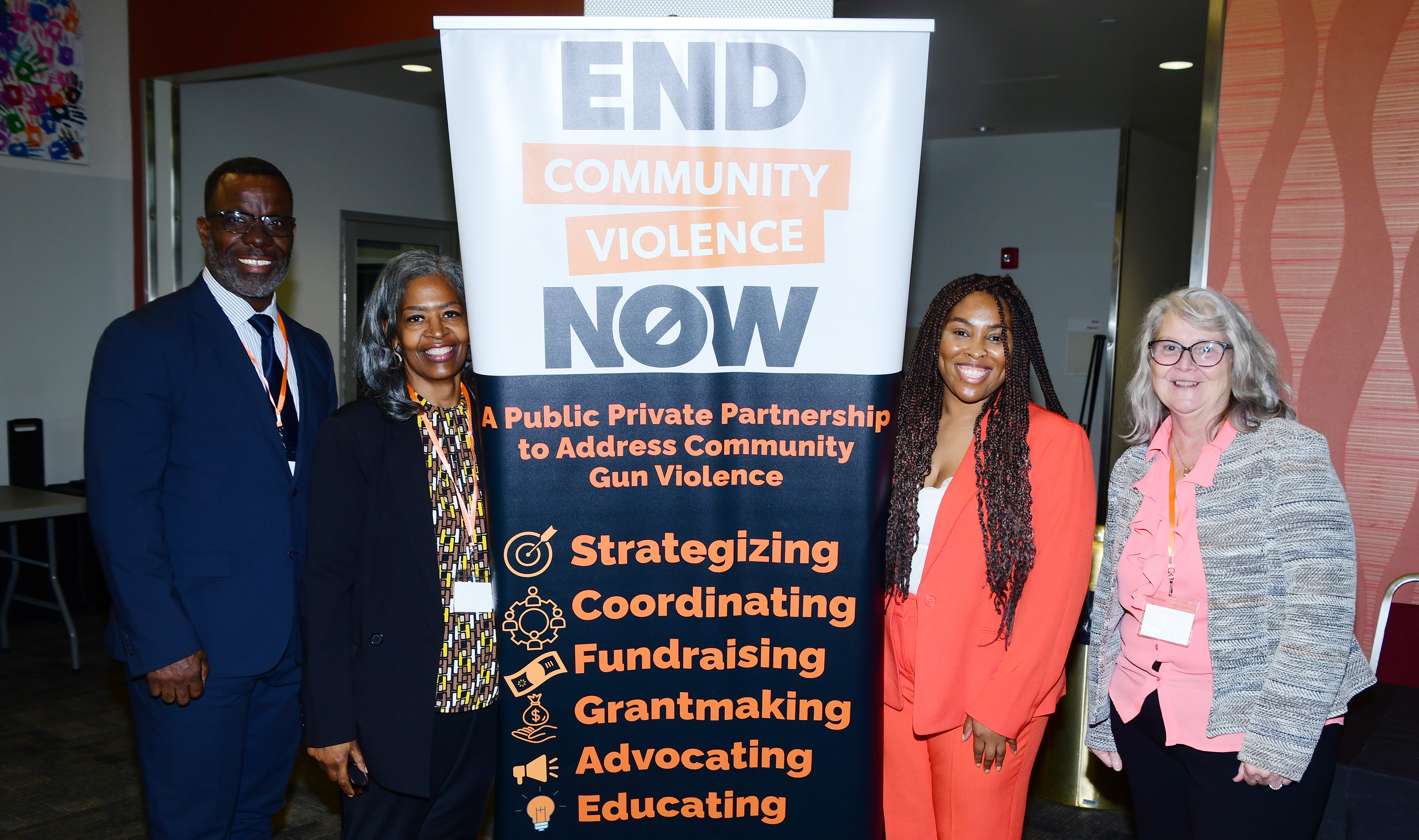 (L-r) Delaware Homeland Security Deputy Secretary Vaughn Bond (who is a DSU alumnus, '91); Amy Handy, Co-Founder and Executive Director of Operation West Laurel (Del.), and Board Chair of ECVN; Lauren Footman, ECVN Executive Director; and Dr. Dorothy Dillard, Director of DSU's Center for Neighborhood Revitalization and Research. All of them played an important role in the Community Violence Intervention Summit held at DSU on Oct. 14.