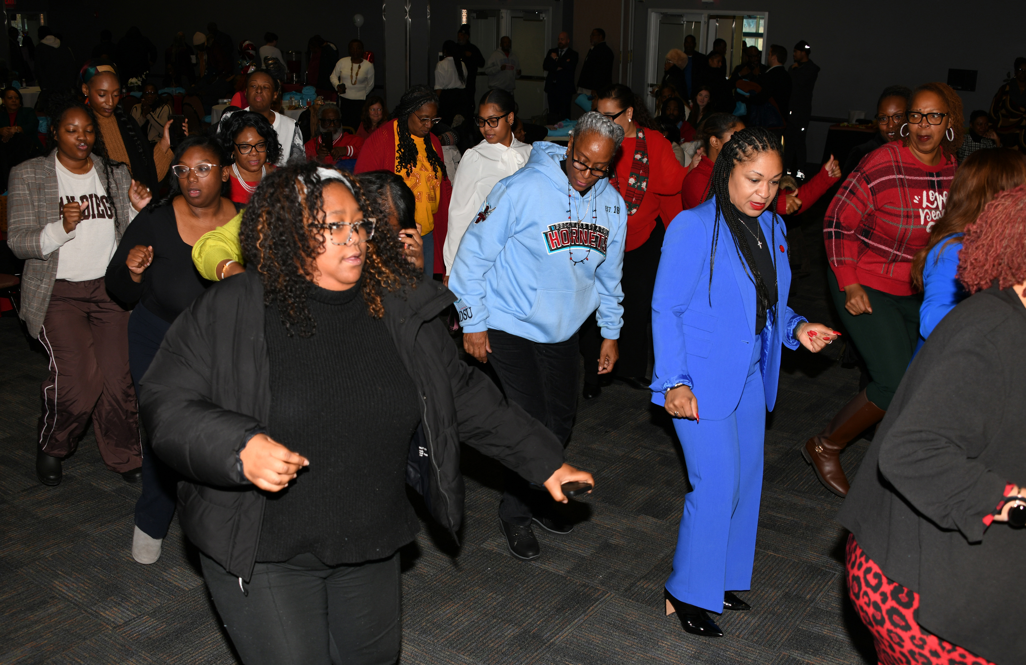 These DSU faculty and staff members got their dance steps in during the annual Hornet Holiday Party held on Dec. 15 in the parlors of the Martin Luther King Jr. Student Center.