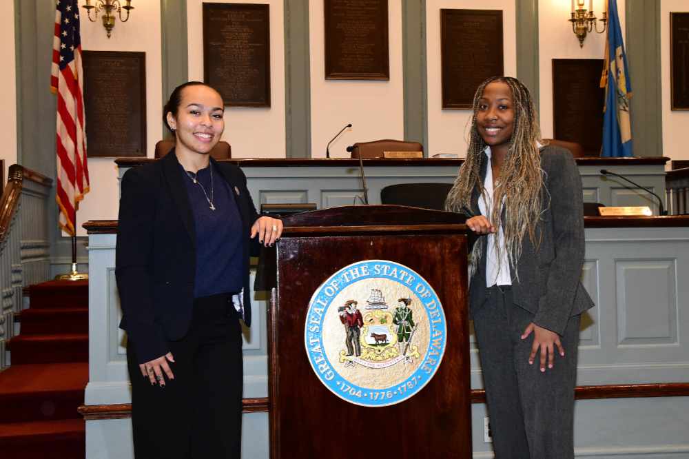(L-r) Brontë E. Pepper-Hicks and Trinity Kamami are getting real-world experience working at the Delaware General Assembly in their new roles as Legislative Fellows.