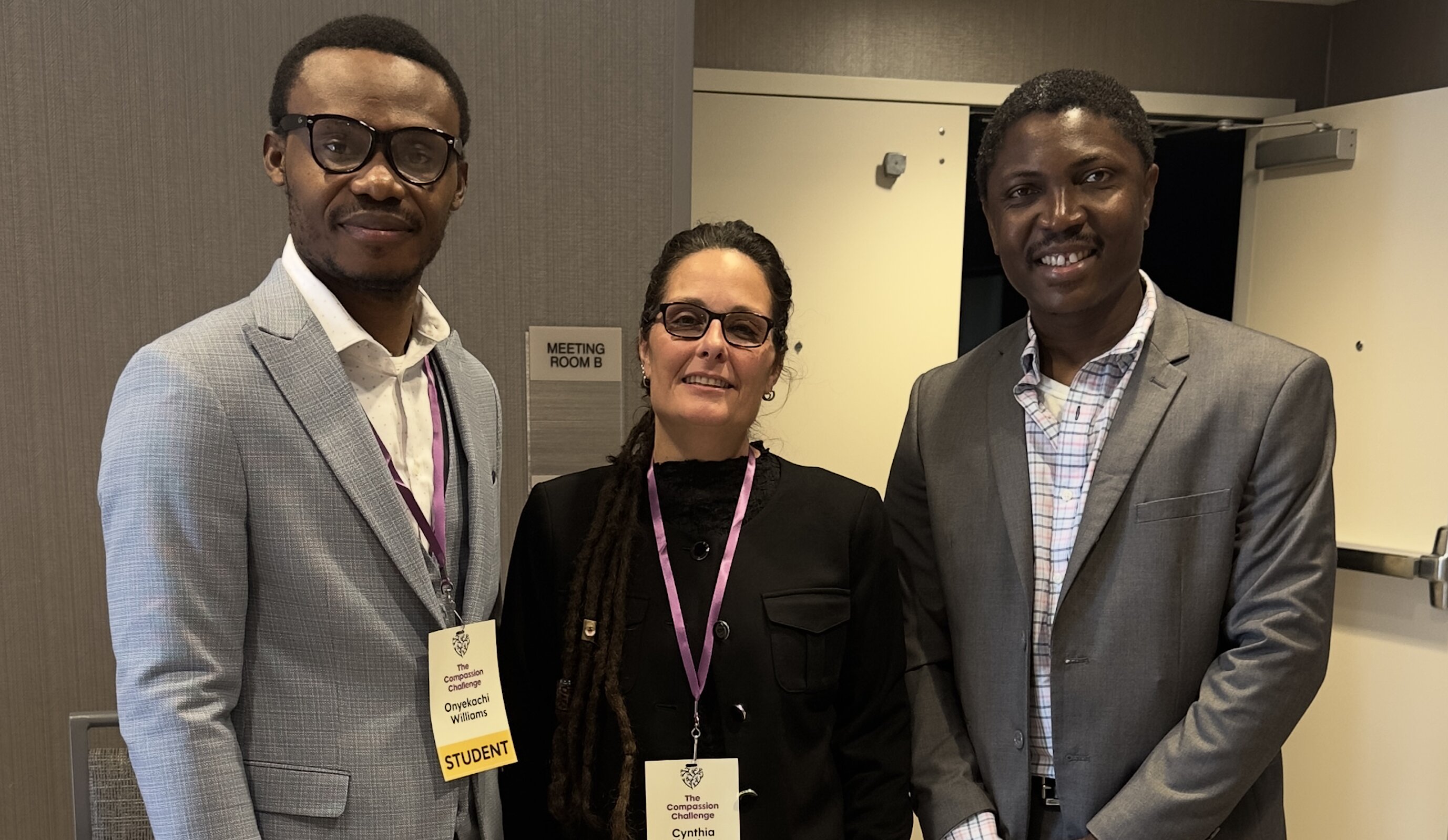 DSU Ph.D. students Onyekachi Williams and Olaniyi A. Adewumi pictured with Dr. Cynthia Newton during the Robert Wood Johnson Foundation Compassion Challenge in Durham, North Carolina.